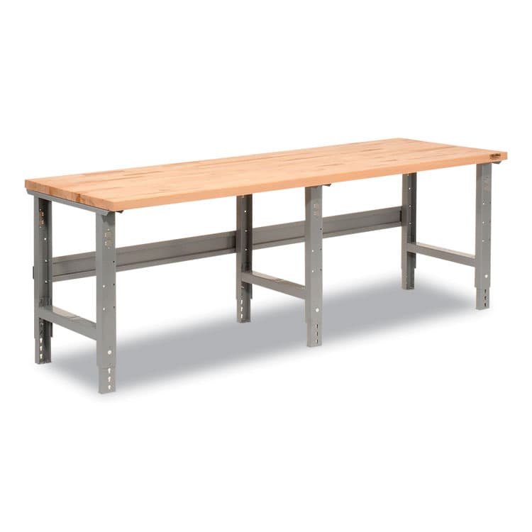 GLOBAL INDUSTRIAL Standard Duty Butcher Block Top Adjustable Height Workbench, 2,000 lbs, 96 x 36 x 30.88 to 36.88, Maple/Gray (GBE183179)