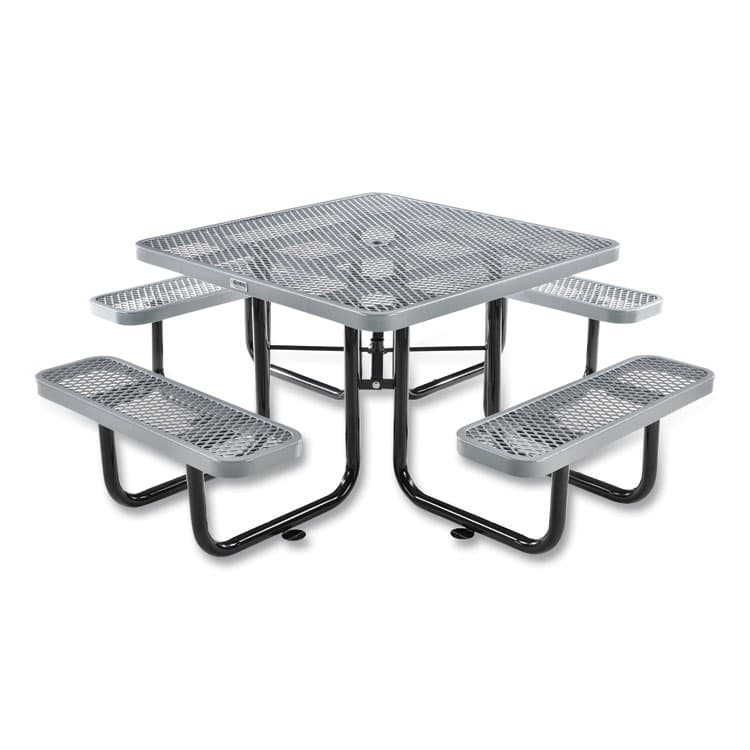 GLOBAL INDUSTRIAL Expanded Steel Picnic Table, Square, 81 x 81 x 29.5, Gray Top, Gray Base/Legs (GBE277151GY)