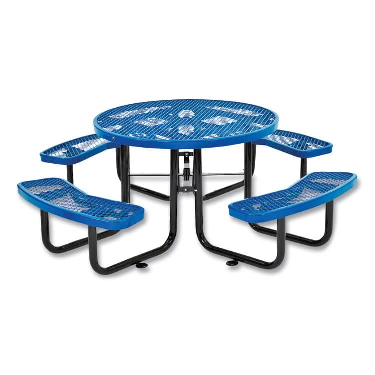 GLOBAL INDUSTRIAL Expanded Steel Picnic Table, Round, 46" Dia x 29.5"h, Blue Top, Blue Base/Legs (GBE277150BL)