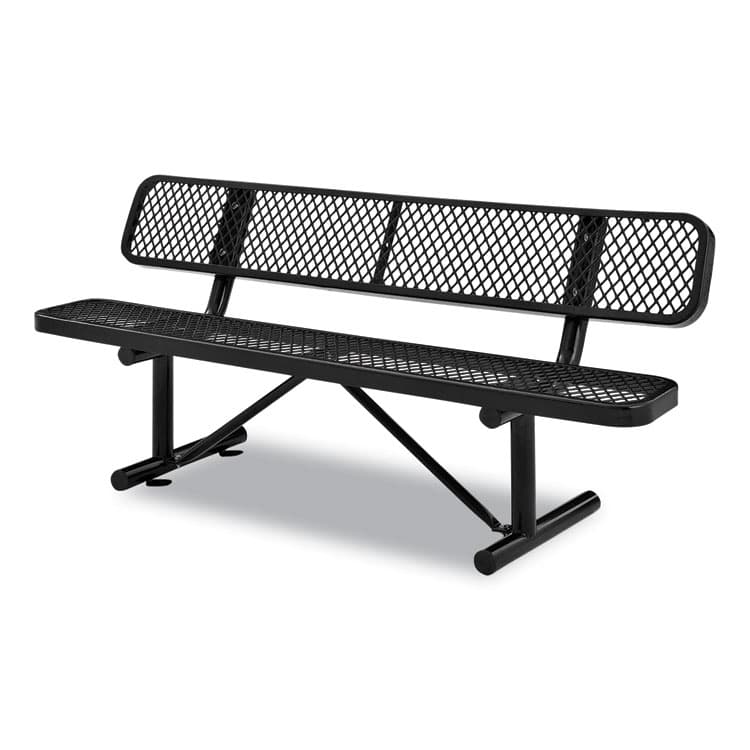 GLOBAL INDUSTRIAL Expanded Steel Bench With Back, 72" x 24" x 33", Black Seat/Back, Black Base (GBE277154BK)