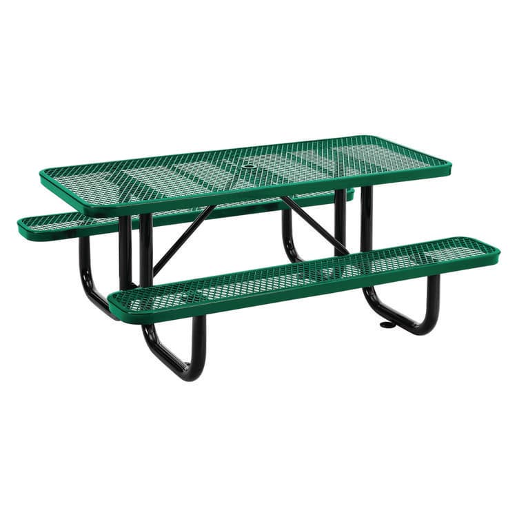 GLOBAL INDUSTRIAL Expanded Steel Picnic Table, Rectangular, 72 x 62 x 29.5, Green Top, Green Base/Legs (GBE277152GN) thumbnail 4