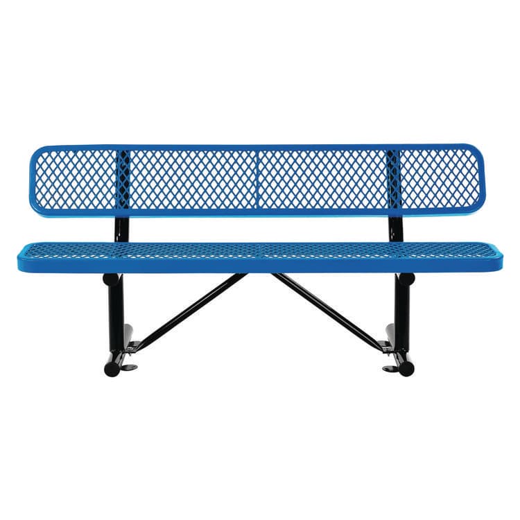 GLOBAL INDUSTRIAL Expanded Steel Bench With Back, 72" x 24" x 33", Blue Seat/Back, Black Base (GBE277154BL) thumbnail 2