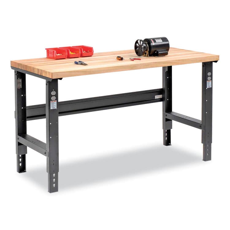 GLOBAL INDUSTRIAL Standard Duty Butcher Block Top Adjustable Height Workbench, 2,000 lbs, 60 x 30 x 30.88 to 36.88, Black (GBE183166BK)