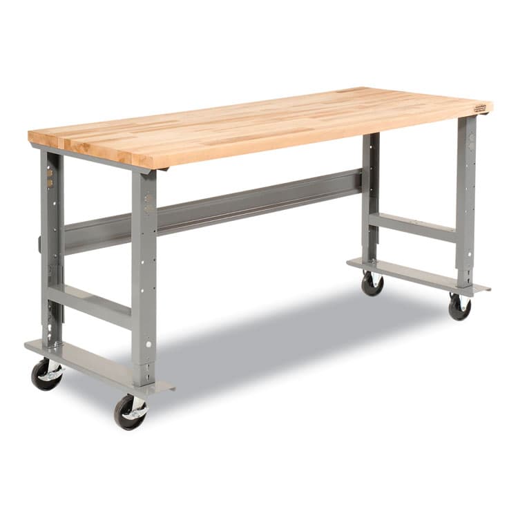 GLOBAL INDUSTRIAL Light Duty Butcher Block Top Adjustable Height Workbench, 800 lbs, 72 x 30 x 36 to 43, Gray (GBE183168A)