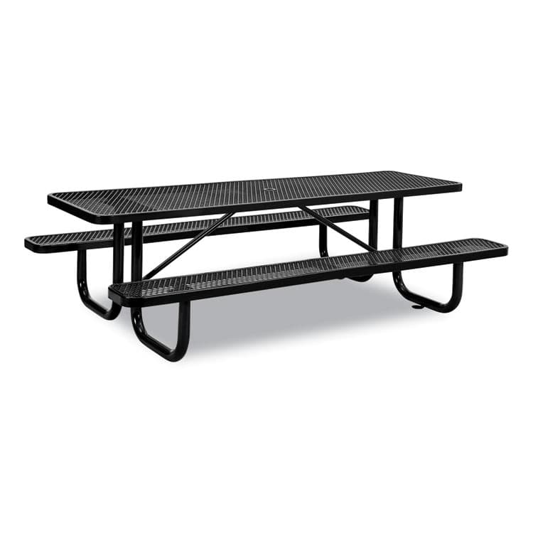GLOBAL INDUSTRIAL Expanded Steel Picnic Table, Rectangular, 96 x 62 x 29.5, Black Top, Black Base/Legs (GBE277153BK)