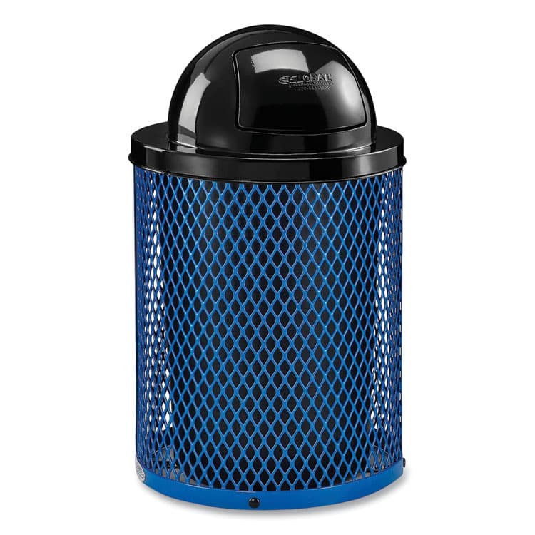 GLOBAL INDUSTRIAL Outdoor Diamond Steel Trash Can, 36 gal, Dome Lid, Blue (GBE261948BL)