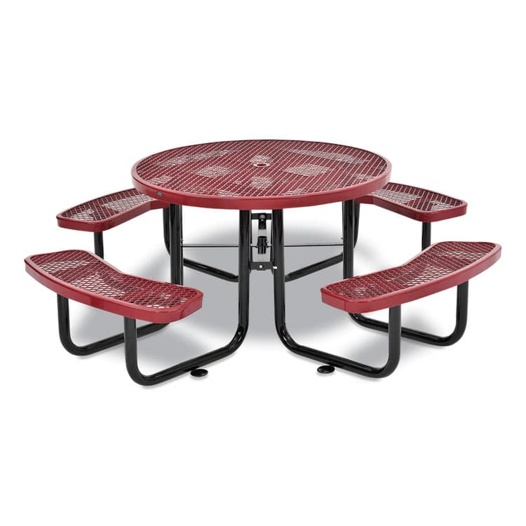 GLOBAL INDUSTRIAL Expanded Steel Picnic Table, Round, 46" Dia x 29.5"h, Red Top, Red Base/Legs (GBE277150RD)