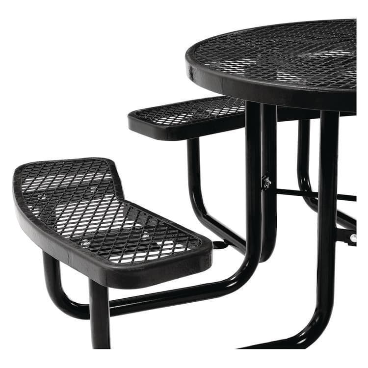 GLOBAL INDUSTRIAL Expanded Steel Picnic Table, Round, 46" Dia x 29.5"h, Black Top, Black Base/Legs (GBE277150BK) thumbnail 3