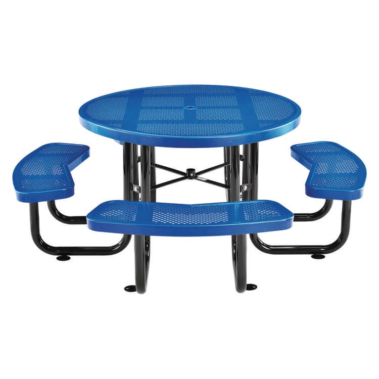 GLOBAL INDUSTRIAL Perforated Steel Picnic Table, Round, 46" Dia x 29.5"h, Blue Top, Blue Base/Legs (GBE262078BL) thumbnail 2