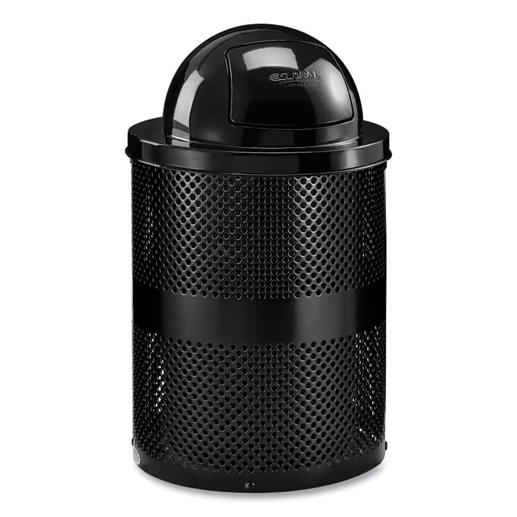 GLOBAL INDUSTRIAL Outdoor Perforated Steel Trash Can with Dome Lid, 36 gal, Steel, Black (GBE261949BK)