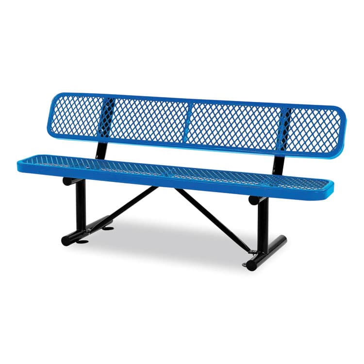 GLOBAL INDUSTRIAL Expanded Steel Bench With Back, 72" x 24" x 33", Blue Seat/Back, Black Base (GBE277154BL)