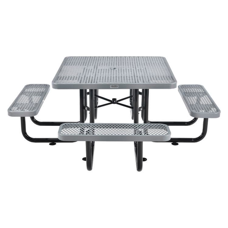GLOBAL INDUSTRIAL Expanded Steel Picnic Table, Square, 81 x 81 x 29.5, Gray Top, Gray Base/Legs (GBE277151GY) thumbnail 2