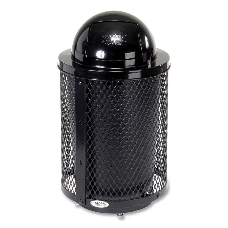 GLOBAL INDUSTRIAL Outdoor Diamond Steel Trash Can with Base, 36 gal, Black (GBE261948BKD)
