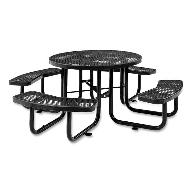 GLOBAL INDUSTRIAL Expanded Steel Picnic Table, Round, 46" Dia x 29.5"h, Black Top, Black Base/Legs (GBE277150BK)