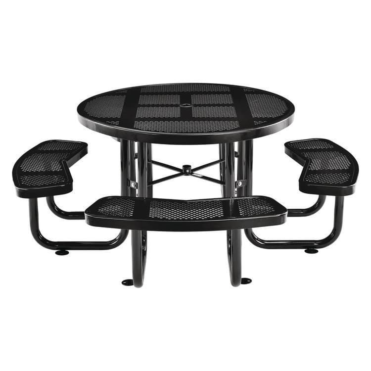 GLOBAL INDUSTRIAL Perforated Steel Picnic Table, Round, 46" Dia x 29.5"h, Black Top, Black Base/Legs (GBE262078BK) thumbnail 2