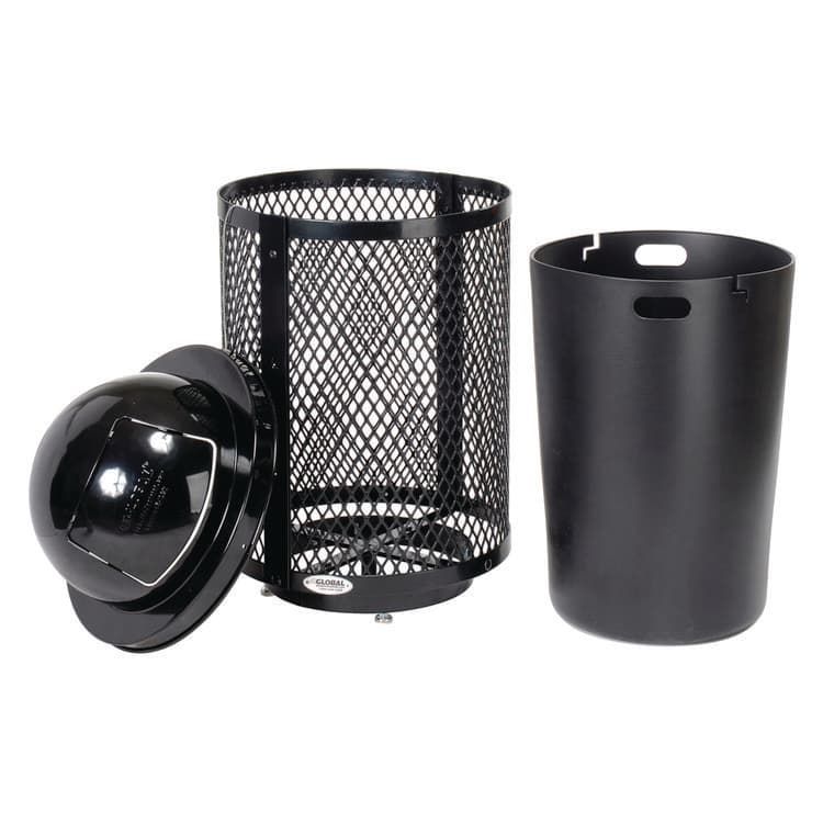 GLOBAL INDUSTRIAL Outdoor Diamond Steel Trash Can with Base, 36 gal, Black (GBE261948BKD) thumbnail 2