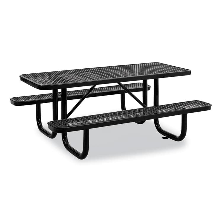 GLOBAL INDUSTRIAL Expanded Steel Picnic Table, Rectangular, 72 x 62 x 29.5, Black Top, Black Base/Legs (GBE277152BK)