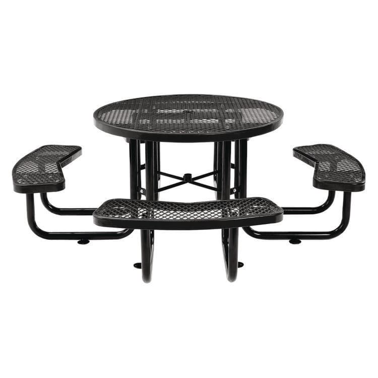 GLOBAL INDUSTRIAL Expanded Steel Picnic Table, Round, 46" Dia x 29.5"h, Black Top, Black Base/Legs (GBE277150BK) thumbnail 2