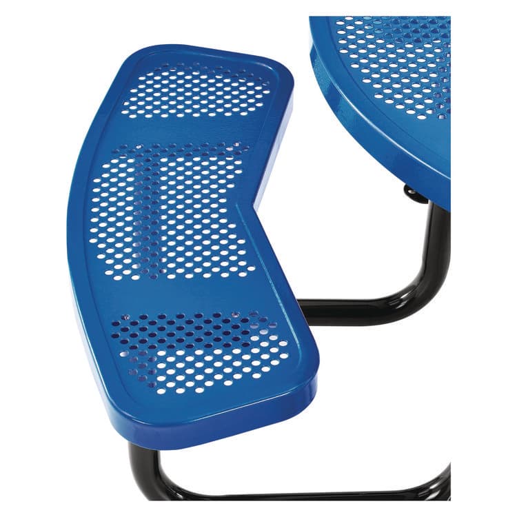 GLOBAL INDUSTRIAL Perforated Steel Picnic Table, Round, 46" Dia x 29.5"h, Blue Top, Blue Base/Legs (GBE262078BL) thumbnail 4