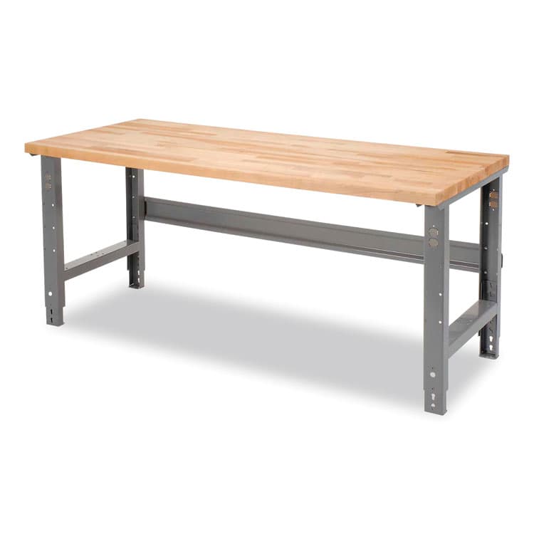 GLOBAL INDUSTRIAL Standard Duty Butcher Block Top Adjustable Height Workbench, 2,000 lbs, 60 x 30 x 30.88 to 36.88, Birch/Gray (GBE318912GY)