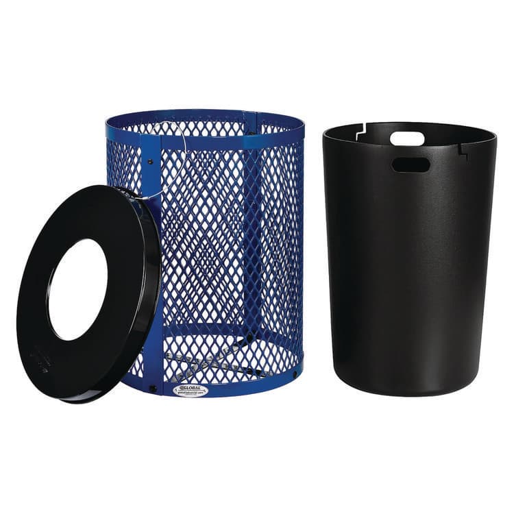 GLOBAL INDUSTRIAL Outdoor Diamond Steel Trash Can, 36 gal, Blue (GBE261924BL) thumbnail 2