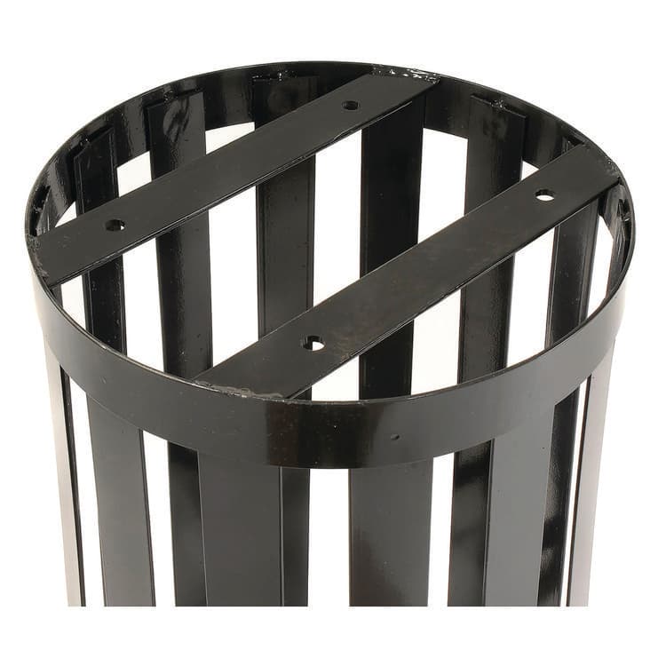 GLOBAL INDUSTRIAL Outdoor Slatted Steel Trash Can, 24 gal, Black (GBE237725BK) thumbnail 4