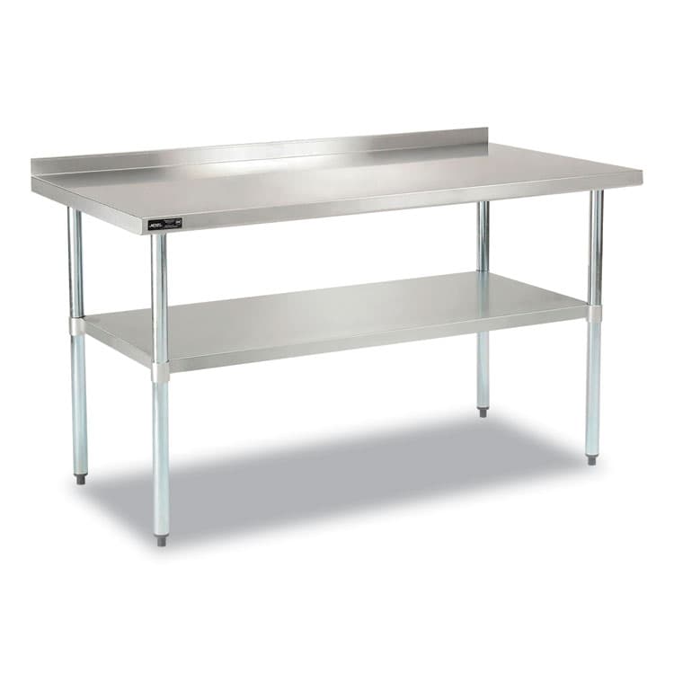 GLOBAL INDUSTRIAL Work Table with Undershelf with Backsplash, Rectangular, 60 x 30 x 35, Silver Top, Silver Base/Legs (GBE319060)