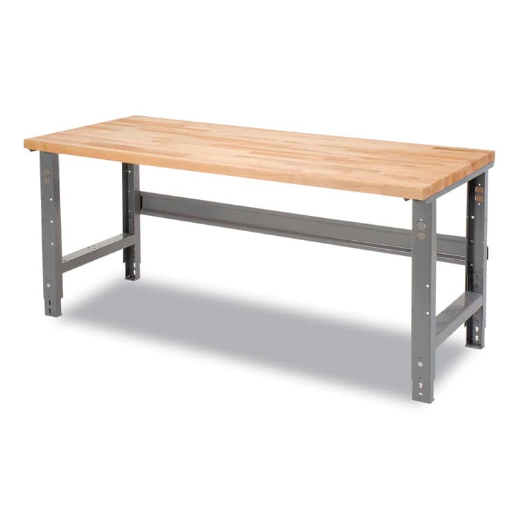 GLOBAL INDUSTRIAL Standard Duty Butcher Block Top Adjustable Height Workbench, 2,000 lbs, 72 x 30 x 30.88 to 36.88, Maple/Gray (GBE183168)