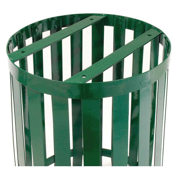 GLOBAL INDUSTRIAL Outdoor Slatted Steel Trash Can, 36 gal, Green (GBE237726GN) thumbnail 4