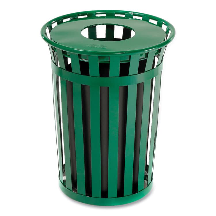 GLOBAL INDUSTRIAL Outdoor Slatted Steel Trash Can, 36 gal, Green (GBE237726GN)
