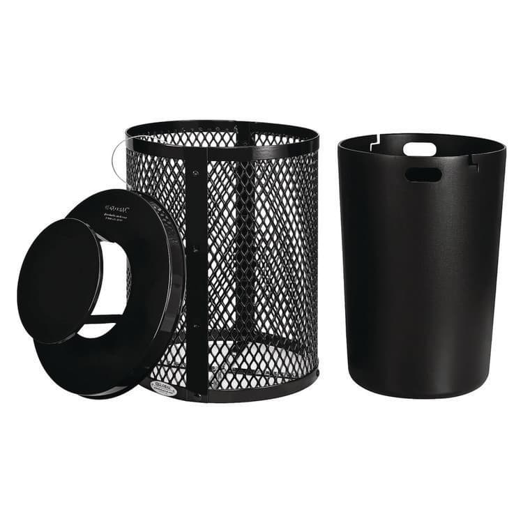 GLOBAL INDUSTRIAL Outdoor Diamond Steel Trash Can, Rain Bonnet Lid, 36 gal, Black (GBE261926BK) thumbnail 2