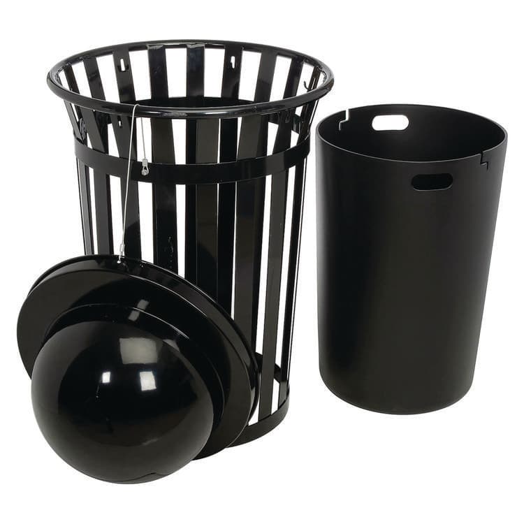 GLOBAL INDUSTRIAL Outdoor Slatted Steel Trash Can, Dome Lid, 36 gal, Black (GBE261944BK) thumbnail 2