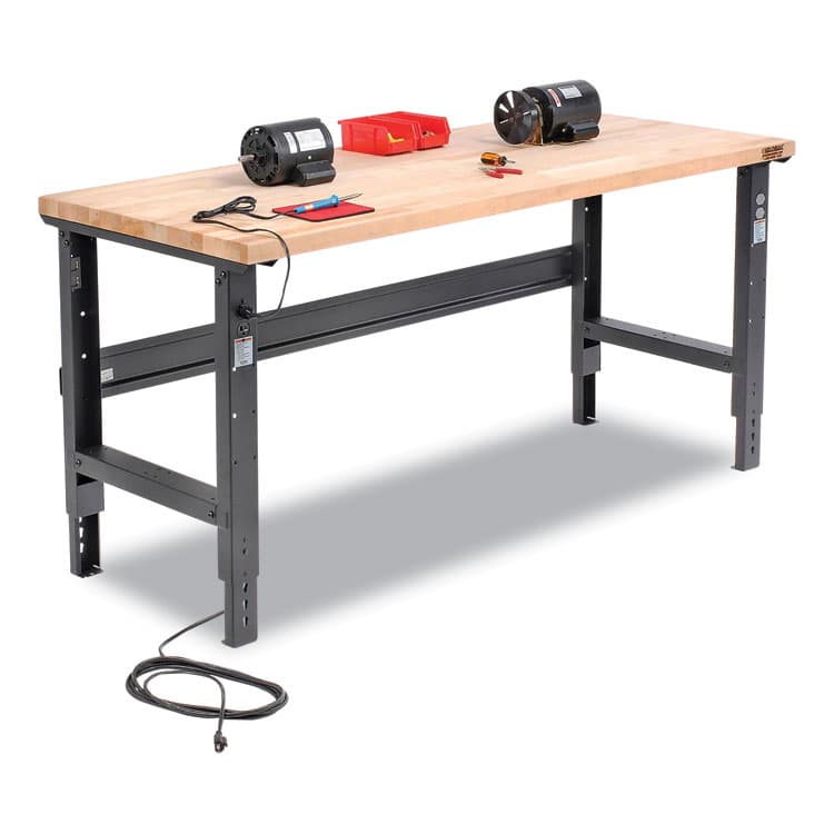 GLOBAL INDUSTRIAL Standard Duty Butcher Block Top Adjustable Height Workbench, 2,000 lbs, 72 x 36 x 30.88 to 36.88, Maple/Black (GBE183169BK)