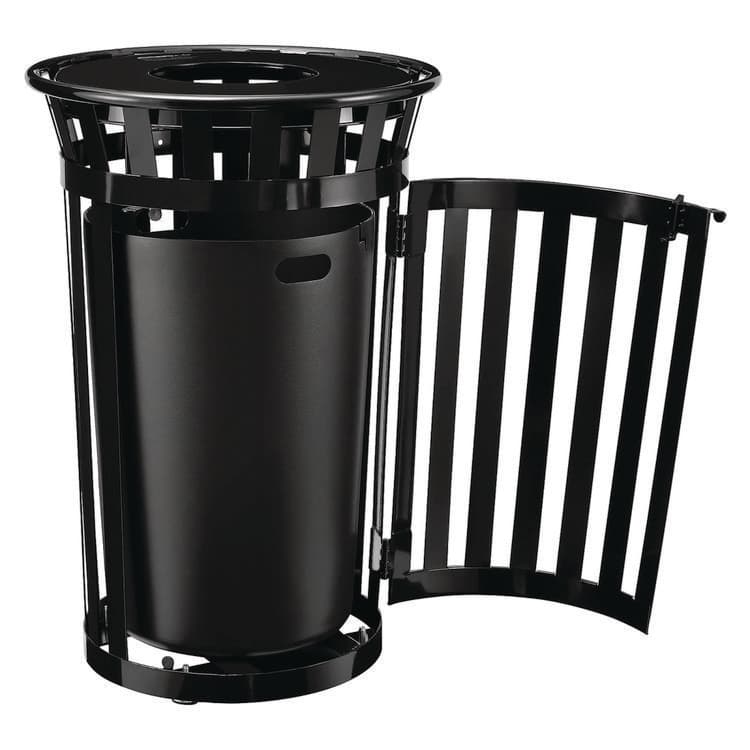 GLOBAL INDUSTRIAL Outdoor Slatted Steel Trash Can, With Access Door, 36 gal, Steel Black (GBE261940BK) thumbnail 2