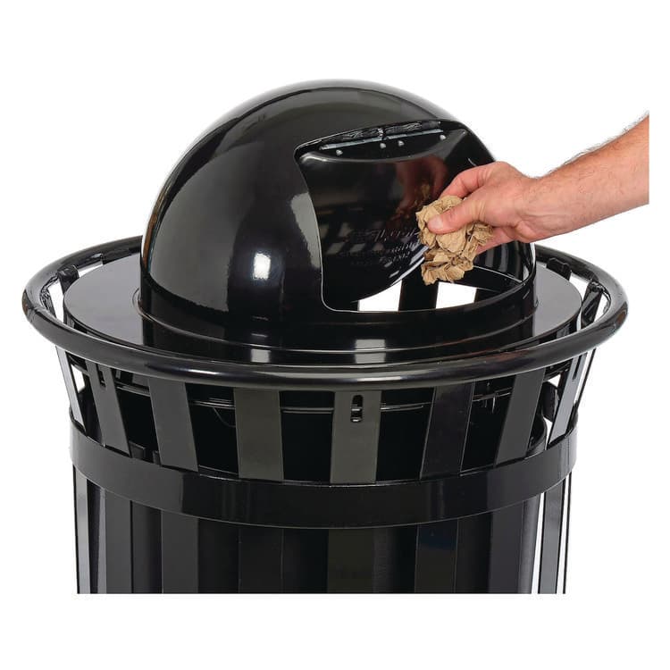 GLOBAL INDUSTRIAL Outdoor Slatted Steel Trash Can, Dome Lid, 36 gal, Black (GBE261944BK) thumbnail 4