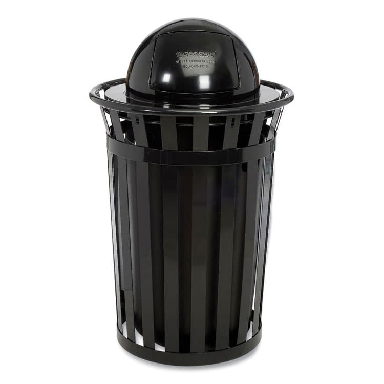 GLOBAL INDUSTRIAL Outdoor Slatted Steel Trash Can, Dome Lid, 36 gal, Black (GBE261944BK)