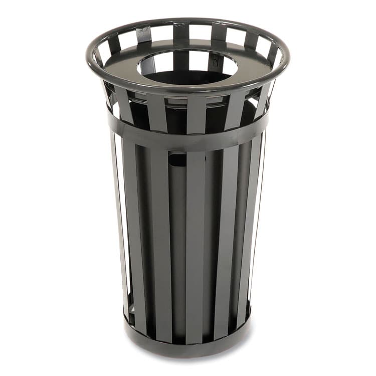 GLOBAL INDUSTRIAL Outdoor Slatted Steel Trash Can, 24 gal, Black (GBE237725BK)