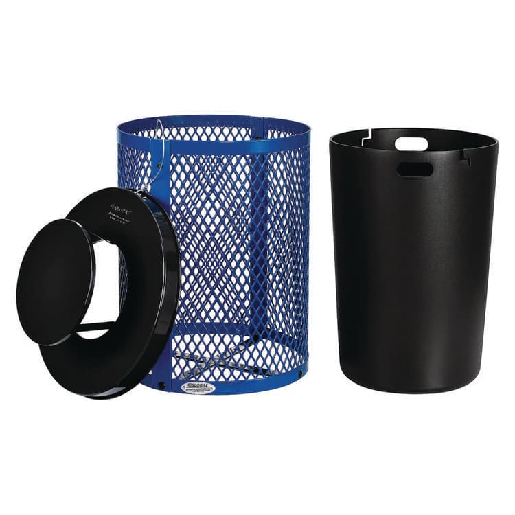 GLOBAL INDUSTRIAL Outdoor Diamond Steel Trash Can, Rain Bonnet Lid, 36 gal, Blue (GBE261926BL) thumbnail 2