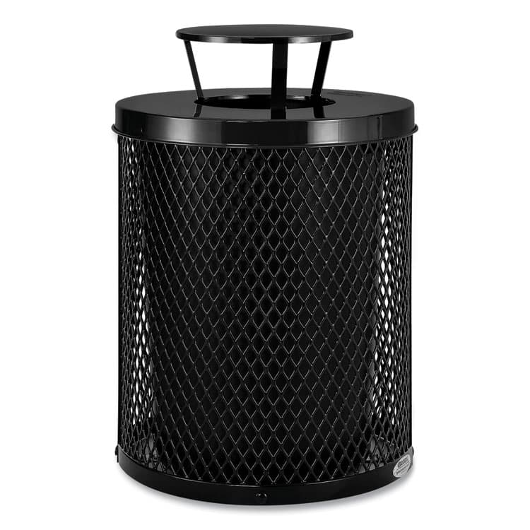 GLOBAL INDUSTRIAL Outdoor Diamond Steel Trash Can, Rain Bonnet Lid, 36 gal, Black (GBE261926BK)