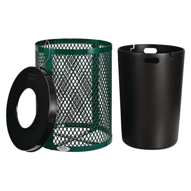 GLOBAL INDUSTRIAL Outdoor Diamond Steel Trash Can, 36 gal, Green (GBE261924GN) thumbnail 2