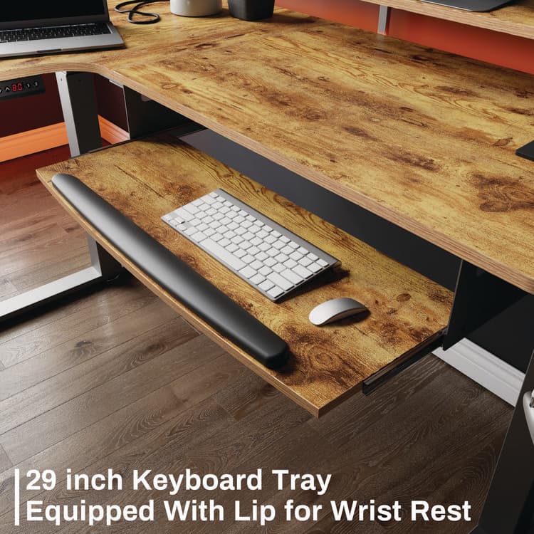 EUREKA ERGONOMIC L-Shaped Standing Desk with Keyboard Tray, Left Desk, 61.25" x 43.25" x 34.38" to 52.88", Rustic Brown/Black (EKAL60LRB) thumbnail 3