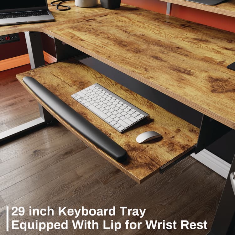 EUREKA ERGONOMIC L-Shaped Standing Desk with Keyboard Tray, Right Desk, 61.25" x 43.25" x 34.38" to 52.88", Rustic Brown/Black (EKAL61LRB) thumbnail 4