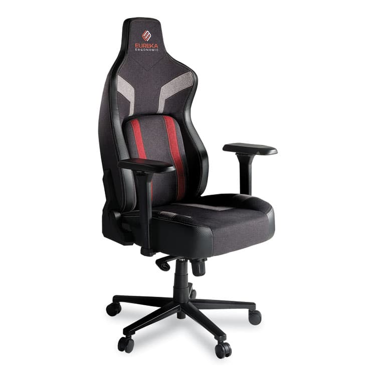 EUREKA ERGONOMIC Python II Ergonomic Chair, Supports up to 300 lb, 18.88" to 22.83" Seat Height, Black Fabric Seat, Black/Red Fabric Back (EKAGC08R)