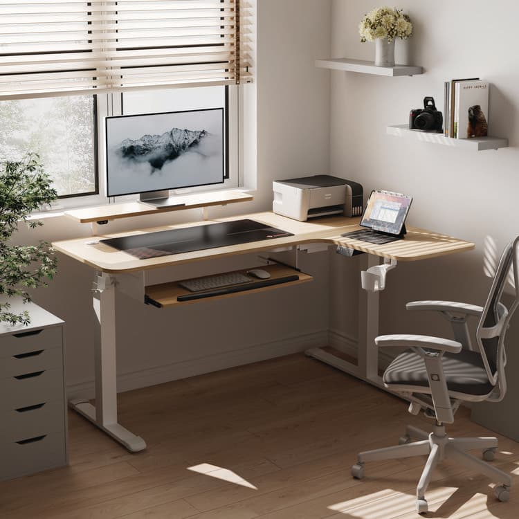 EUREKA ERGONOMIC L-Shaped Standing Desk with Keyboard Tray, Right Desk, 61.25" x 43.25" x 34.38" to 52.88", Maple White/White (EKAL60RMW) thumbnail 2