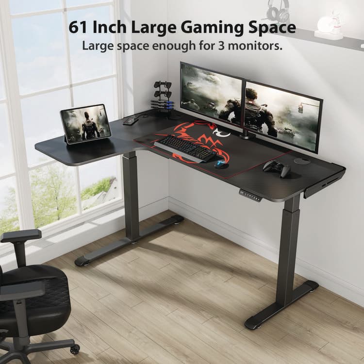 EUREKA ERGONOMIC L-Shaped Standing Desk, Left Desk, 60" x 43.69" x 29.88" to 48.38", Black (EKA01874) thumbnail 3
