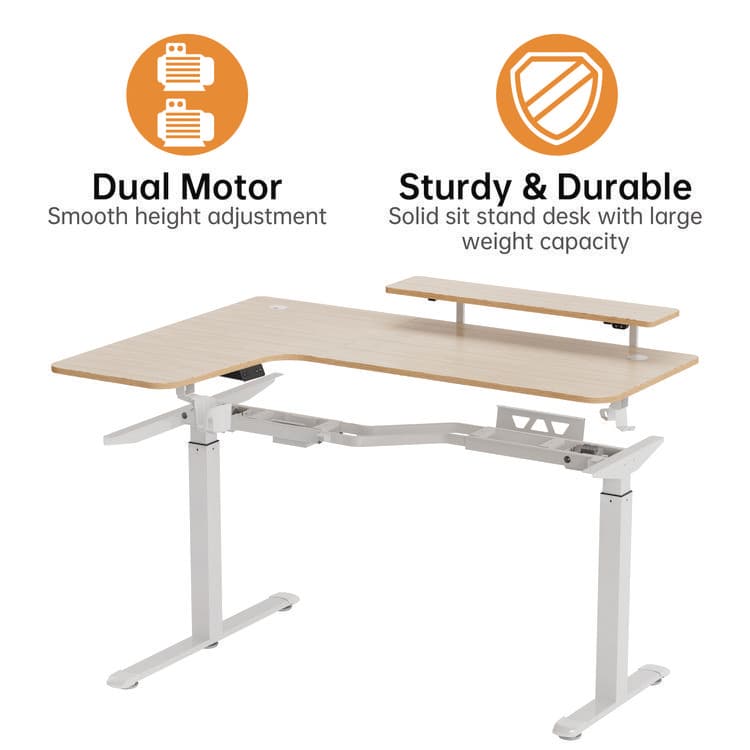 EUREKA ERGONOMIC L-Shaped Standing Desk with Keyboard Tray, Left Desk, 61.25" x 43.25" x 34.38" to 52.88", Maple White/White (EKAL60LMW) thumbnail 4