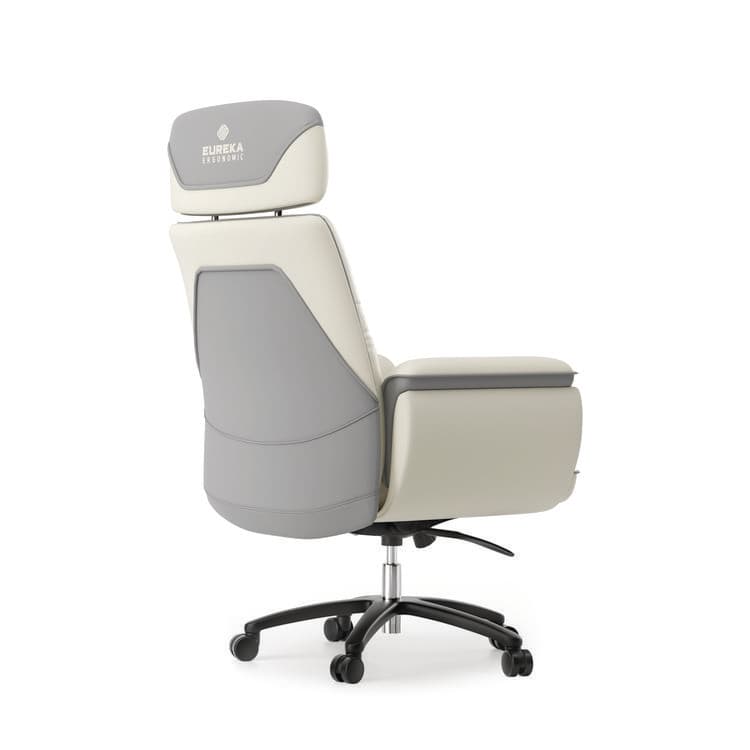 EUREKA ERGONOMIC Royal Executive Office Chair, Support up to 300 lb, 19.46"-22.26" Seat Height, White PU Leather Seat, White Faux Leather Back (EKAOC003OW) thumbnail 3
