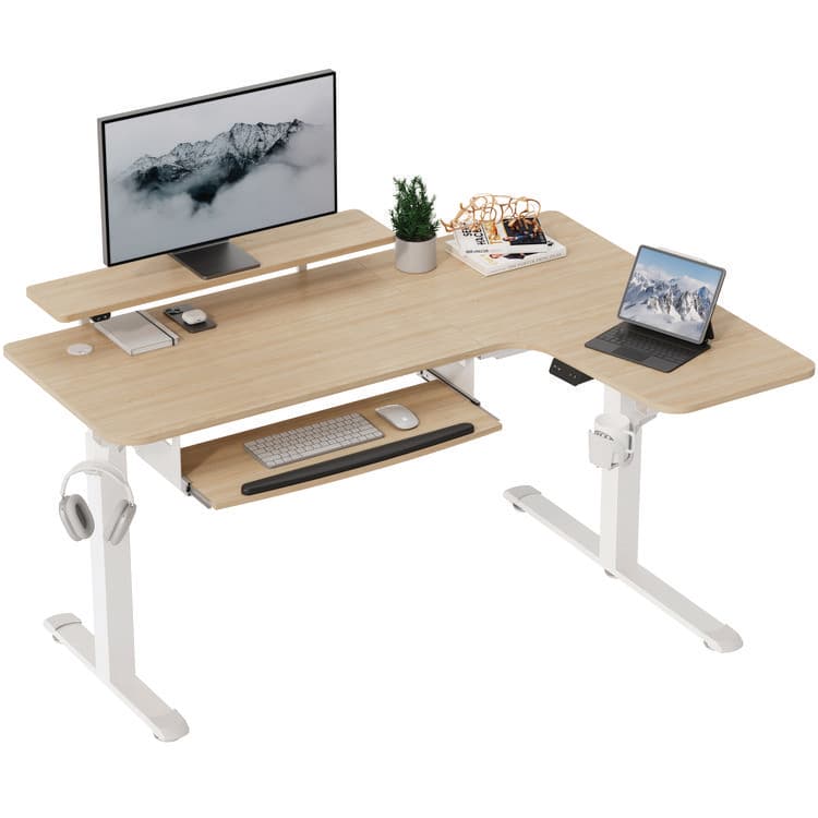 EUREKA ERGONOMIC L-Shaped Standing Desk with Keyboard Tray, Right Desk, 61.25" x 43.25" x 34.38" to 52.88", Maple White/White (EKAL60RMW) thumbnail 4