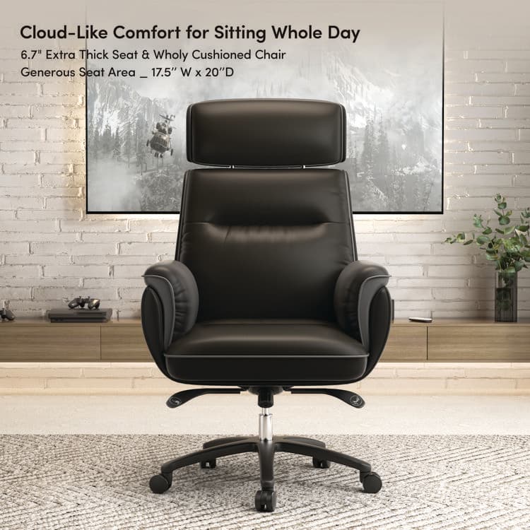 EUREKA ERGONOMIC Royal Executive Office Chair, Support up to 300 lb, 19.46"-22.26" Seat Height, Black PU Leather Seat, Black Faux Leather Back (EKAOC003B) thumbnail 2