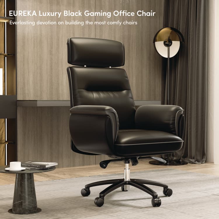 EUREKA ERGONOMIC Royal Executive Office Chair, Support up to 300 lb, 19.46"-22.26" Seat Height, Black PU Leather Seat, Black Faux Leather Back (EKAOC003B) thumbnail 3